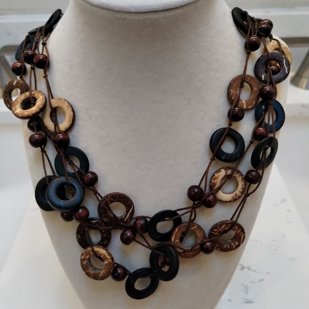Multi-Strand Brown and Teal Necklace